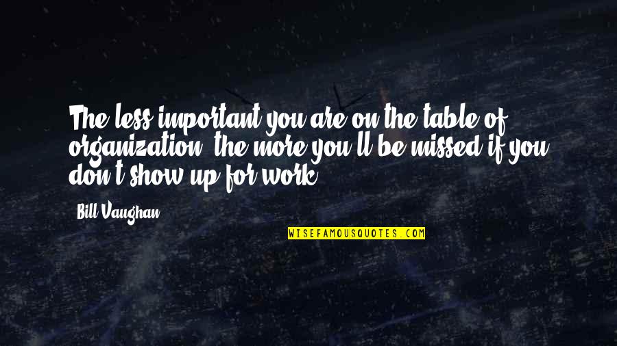 You'll Be Missed Quotes By Bill Vaughan: The less important you are on the table You'll Be Missed Quotes By Bill Vaughan: The less important you are on the table
