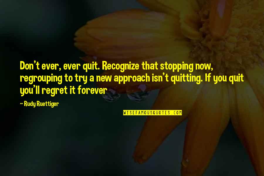 You'll Regret Quotes By Rudy Ruettiger: Don't ever, ever quit. Recognize that stopping now,