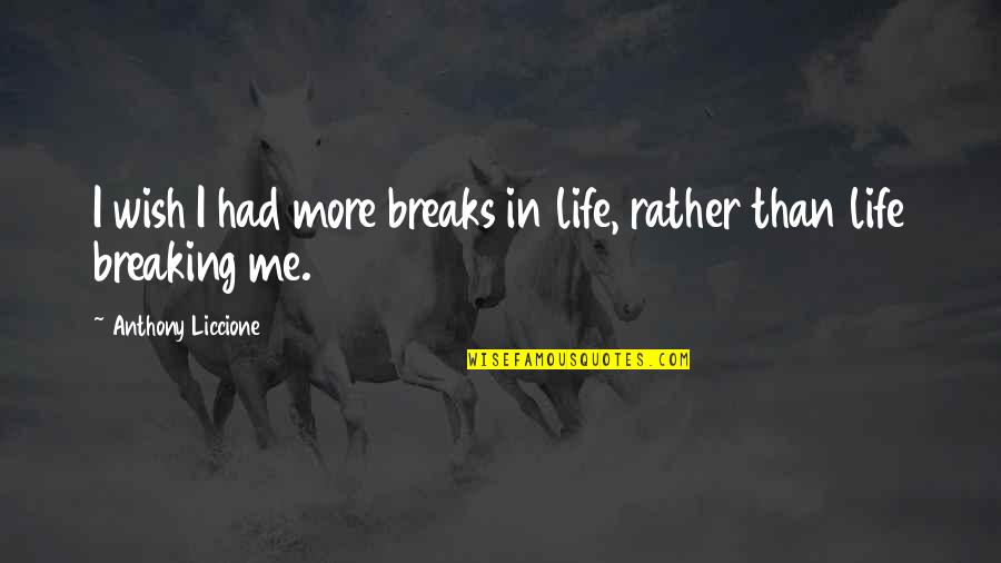 You'll Wish You Had Me Quotes By Anthony Liccione: I wish I had more breaks in life, You'll Wish You Had Me Quotes By Anthony Liccione: I wish I had more breaks in life,