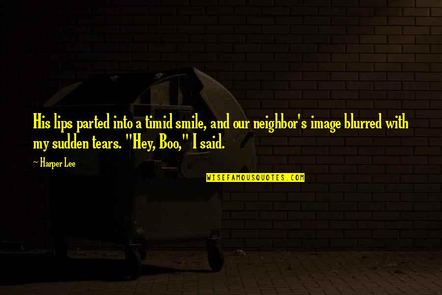 Your Blurred Quotes By Harper Lee: His lips parted into a timid smile, and Your Blurred Quotes By Harper Lee: His lips parted into a timid smile, and