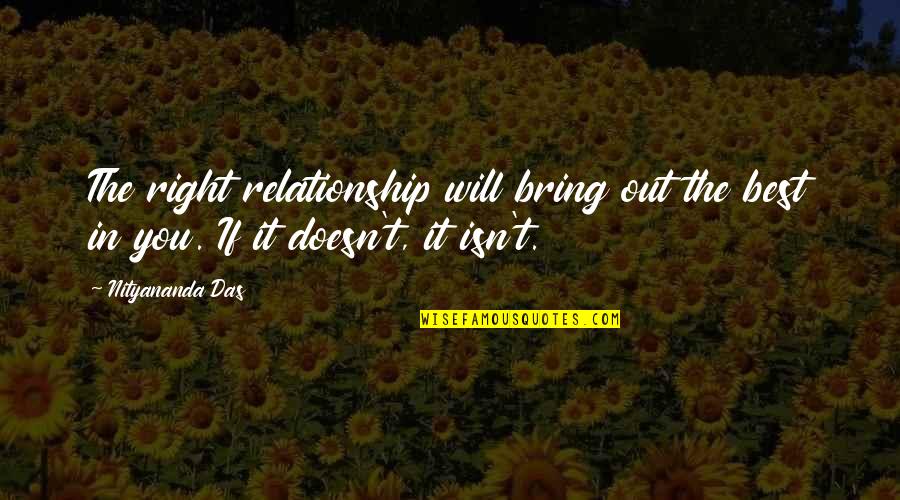 Your Boyfriend When He Mad At You Quotes By Nityananda Das: The right relationship will bring out the best