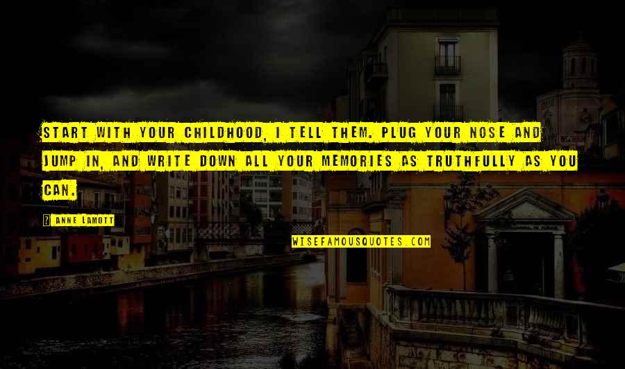 Your Childhood Memories Quotes By Anne Lamott: Start with your childhood, I tell them. Plug