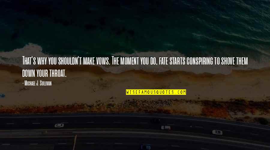 Your Fate Quotes By Michael J. Sullivan: That's why you shouldn't make vows. The moment Your Fate Quotes By Michael J. Sullivan: That's why you shouldn't make vows. The moment