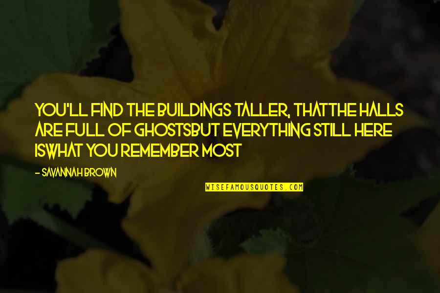 Your Hometown Quotes By Savannah Brown: you'll find the buildings taller, thatthe halls are
