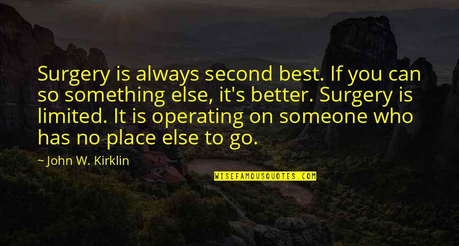 Your In A Better Place Quotes By John W. Kirklin: Surgery is always second best. If you can