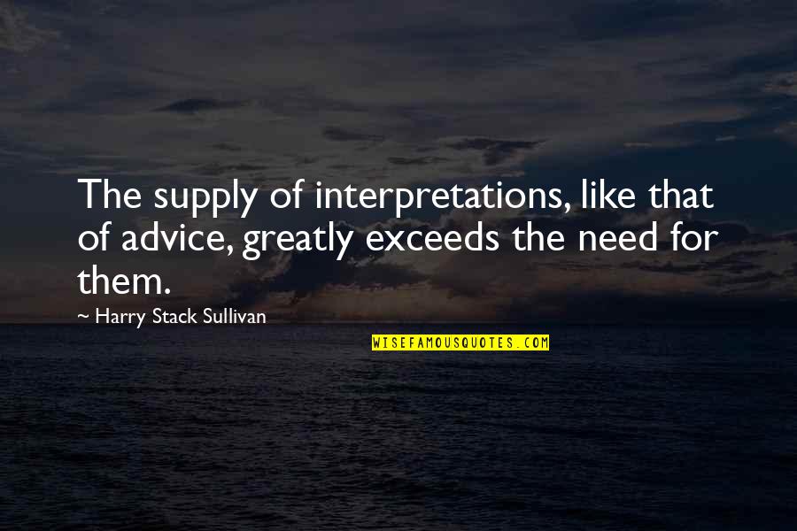 Your Interpretations Quotes By Harry Stack Sullivan: The supply of interpretations, like that of advice,