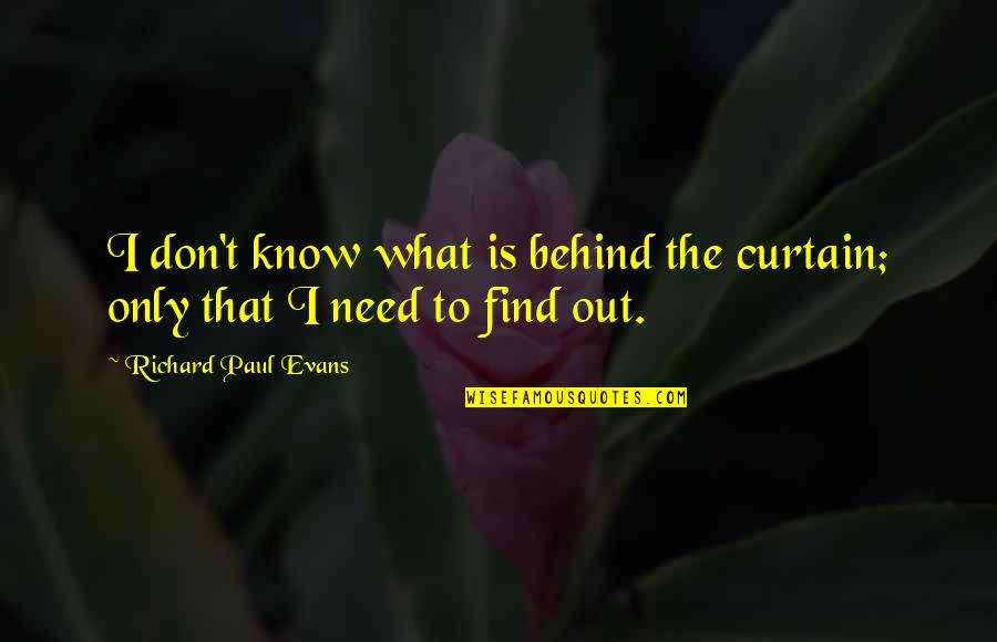 Your Just A Stupid Boy Quotes By Richard Paul Evans: I don't know what is behind the curtain; Your Just A Stupid Boy Quotes By Richard Paul Evans: I don't know what is behind the curtain;
