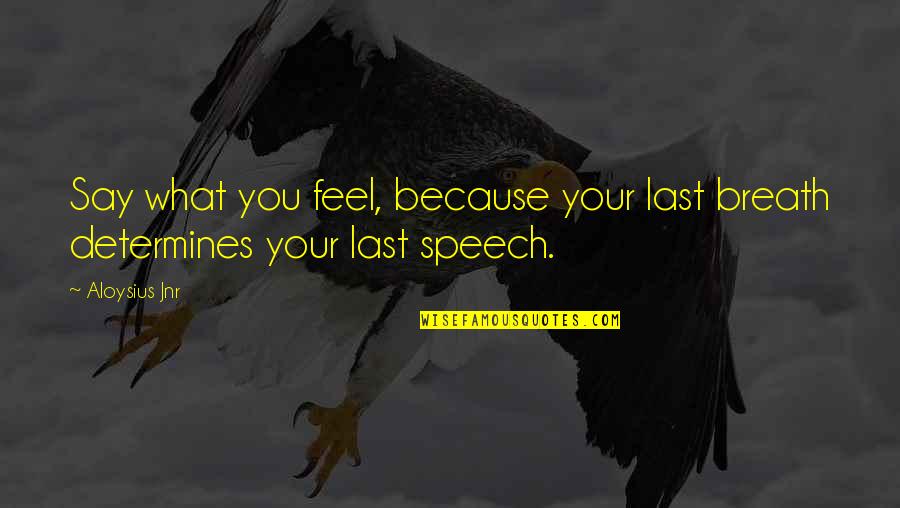 Your Last Love Quotes By Aloysius Jnr: Say what you feel, because your last breath