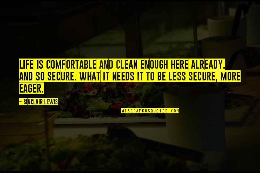 Your Life Secure Quotes By Sinclair Lewis: Life is comfortable and clean enough here already.