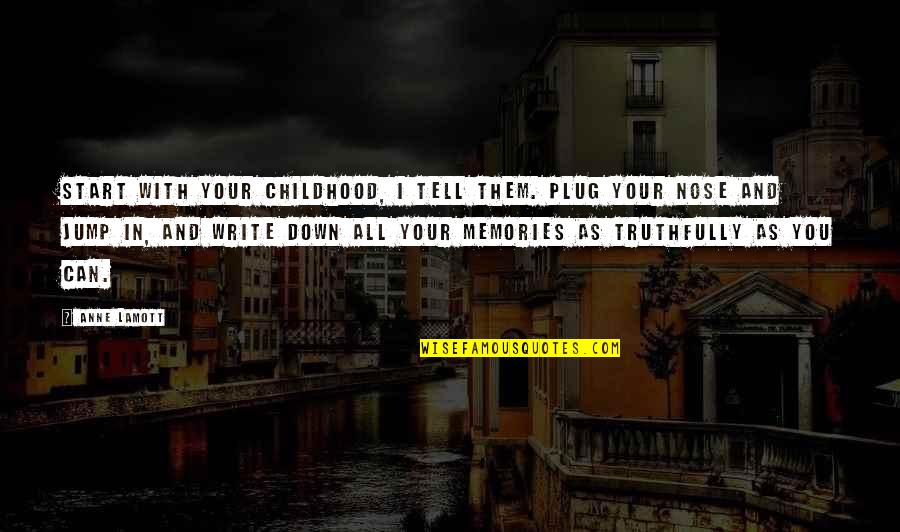 Your Memories Quotes By Anne Lamott: Start with your childhood, I tell them. Plug Your Memories Quotes By Anne Lamott: Start with your childhood, I tell them. Plug