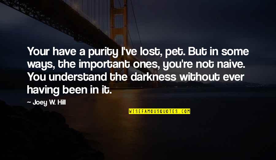Your Not Important Quotes By Joey W. Hill: Your have a purity I've lost, pet. But