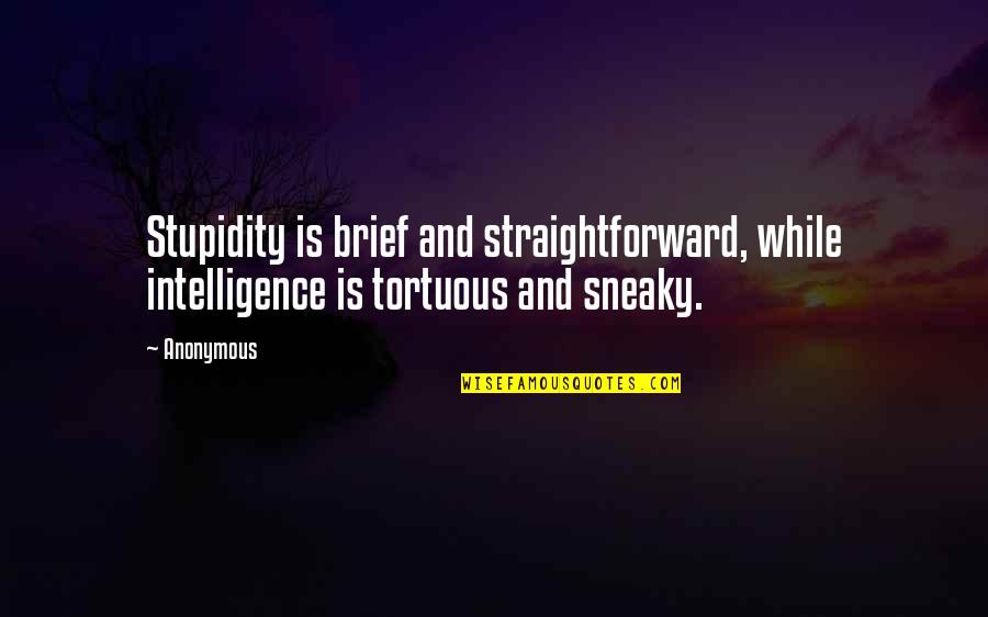 Your Not Sneaky Quotes By Anonymous: Stupidity is brief and straightforward, while intelligence is