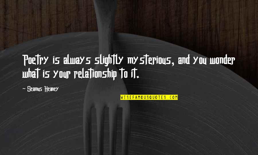 Your Relationship Quotes By Seamus Heaney: Poetry is always slightly mysterious, and you wonder