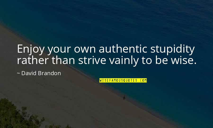 Your Stupidity Quotes By David Brandon: Enjoy your own authentic stupidity rather than strive