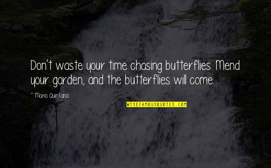 Your Time Will Come Quotes By Mario Quintana: Don't waste your time chasing butterflies. Mend your