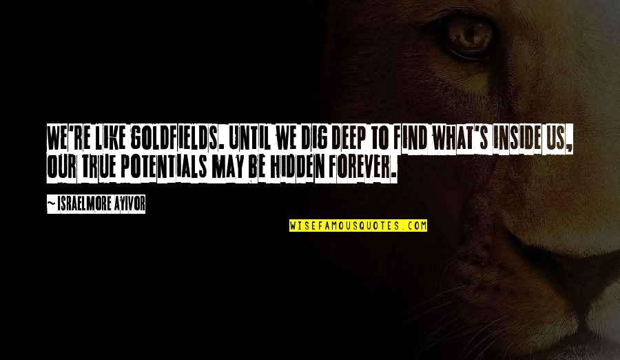 Your True Potential Quotes By Israelmore Ayivor: We're like goldfields. Until we dig deep to