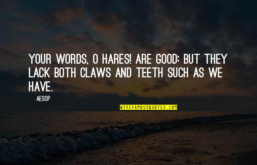 Your Words Are Quotes By Aesop: Your words, O Hares! are good; but they