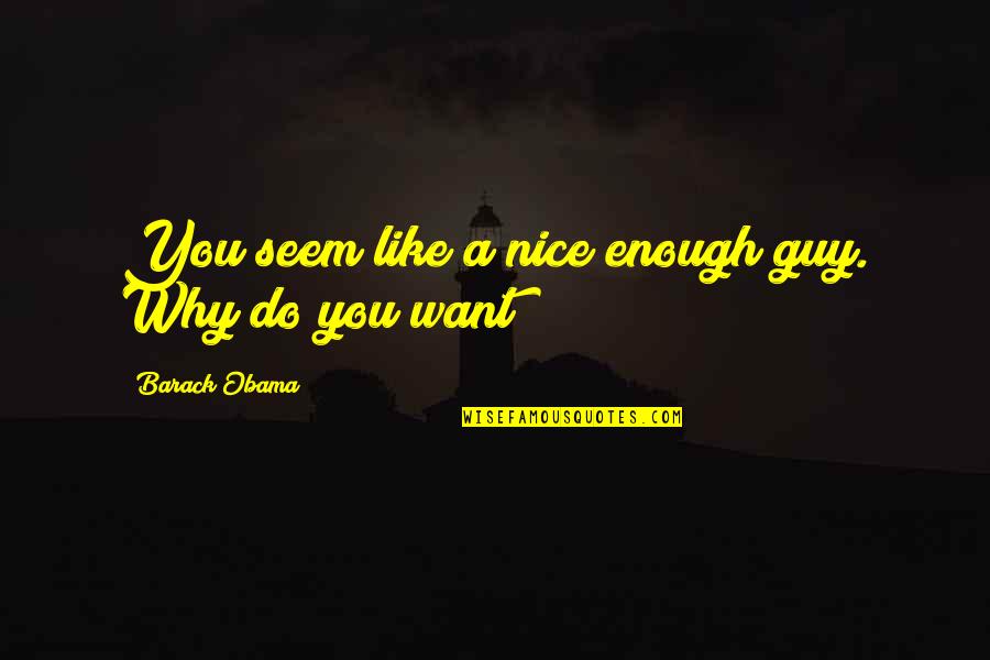 You're A Nice Guy Quotes By Barack Obama: You seem like a nice enough guy. Why You're A Nice Guy Quotes By Barack Obama: You seem like a nice enough guy. Why