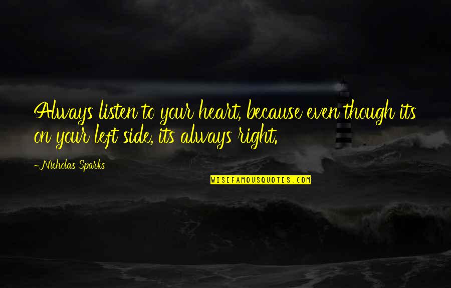 You're Gonna Wish You Had Me Quotes By Nicholas Sparks: Always listen to your heart, because even though You're Gonna Wish You Had Me Quotes By Nicholas Sparks: Always listen to your heart, because even though