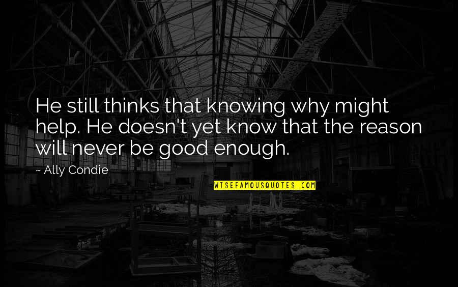 You're Never Good Enough Quotes By Ally Condie: He still thinks that knowing why might help. You're Never Good Enough Quotes By Ally Condie: He still thinks that knowing why might help.