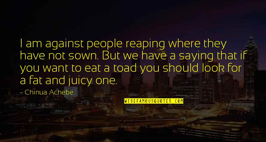 You're Not Fat Quotes By Chinua Achebe: I am against people reaping where they have You're Not Fat Quotes By Chinua Achebe: I am against people reaping where they have
