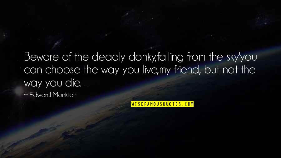 You're Not My Friend Quotes By Edward Monkton: Beware of the deadly donky,falling from the sky'you