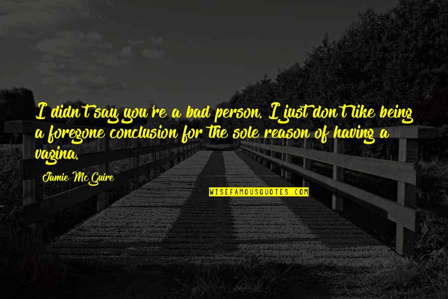 You're The Reason Quotes By Jamie McGuire: I didn't say you're a bad person. I You're The Reason Quotes By Jamie McGuire: I didn't say you're a bad person. I