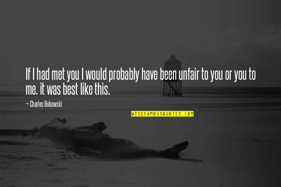 You're Unfair Quotes By Charles Bukowski: If I had met you I would probably