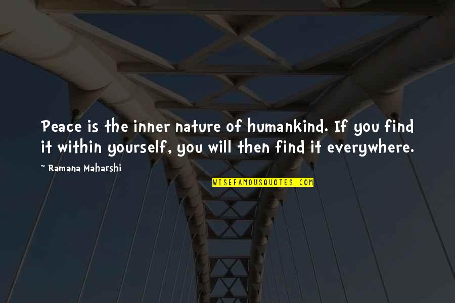 Yourself And Nature Quotes By Ramana Maharshi: Peace is the inner nature of humankind. If