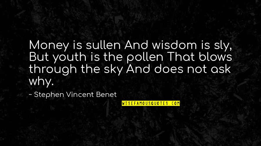 Youth And Wisdom Quotes By Stephen Vincent Benet: Money is sullen And wisdom is sly, But