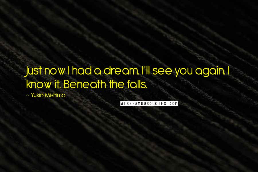 Yukio Mishima quotes: Just now I had a dream. I'll see you again. I know it. Beneath the falls.