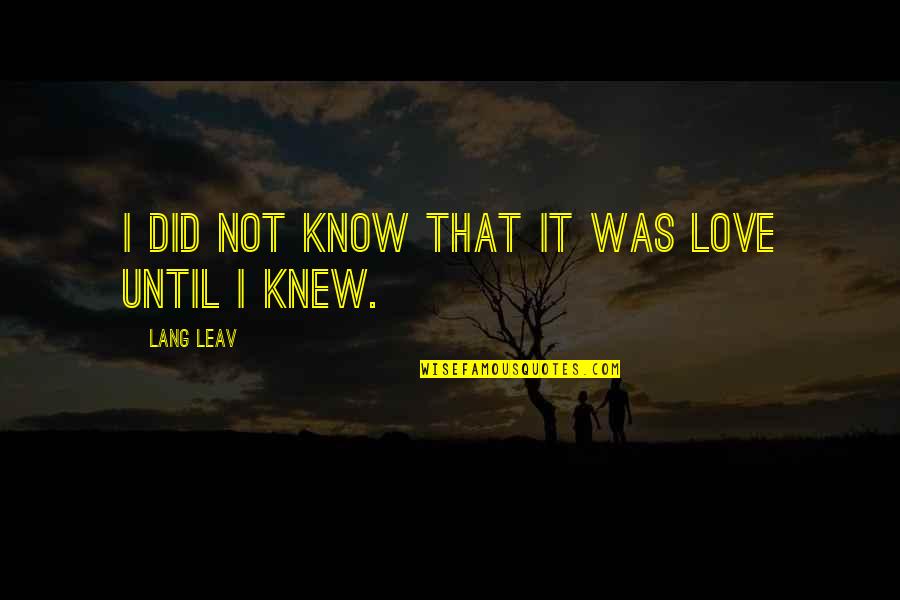 Z Znam O Razu Quotes By Lang Leav: I did not know that it was love Z Znam O Razu Quotes By Lang Leav: I did not know that it was love