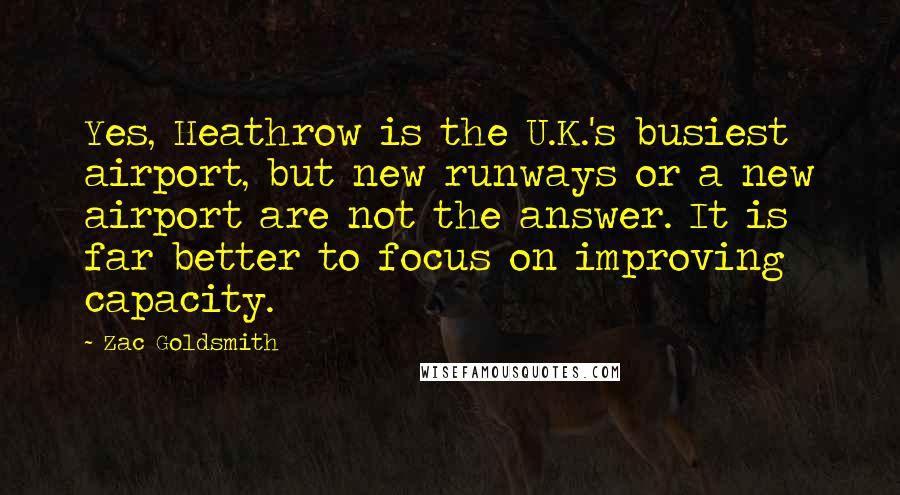 Zac Goldsmith quotes: Yes, Heathrow is the U.K.'s busiest airport, but new runways or a new airport are not the answer. It is far better to focus on improving capacity.