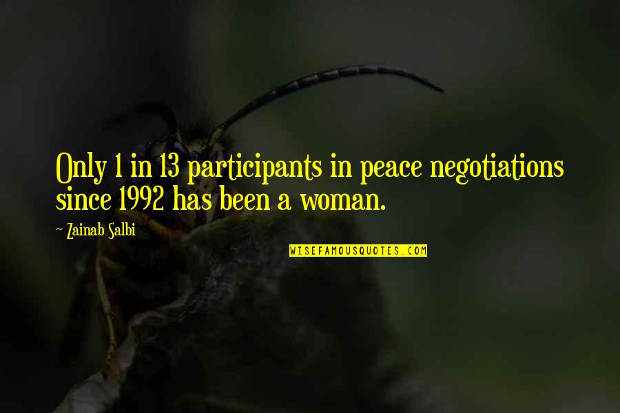 Zainab's Quotes By Zainab Salbi: Only 1 in 13 participants in peace negotiations