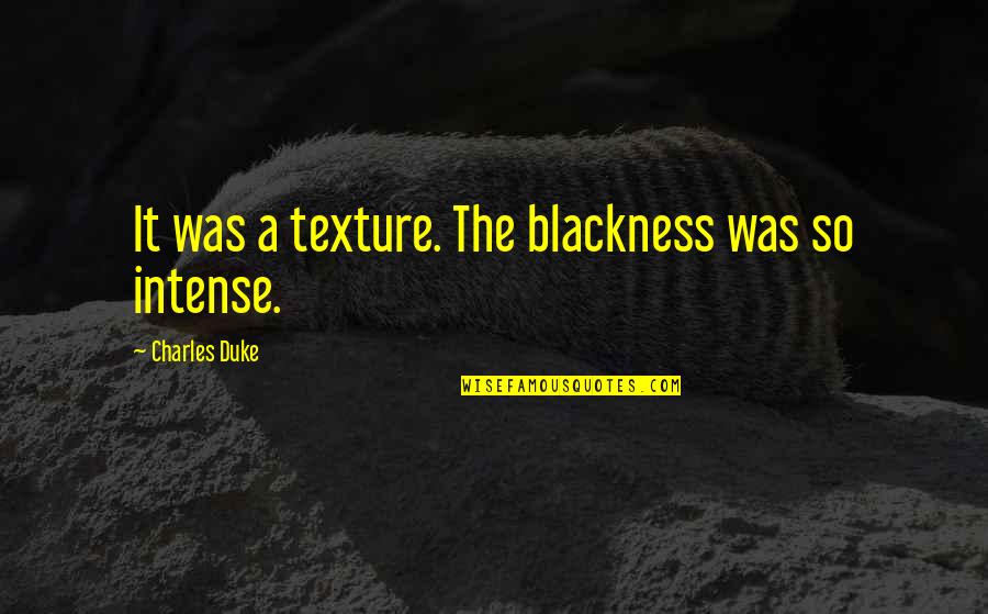 Zancos Definicion Quotes By Charles Duke: It was a texture. The blackness was so Zancos Definicion Quotes By Charles Duke: It was a texture. The blackness was so