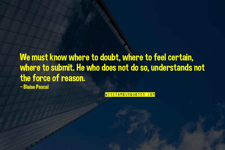 Zanzotto Teaching Quotes By Blaise Pascal: We must know where to doubt, where to