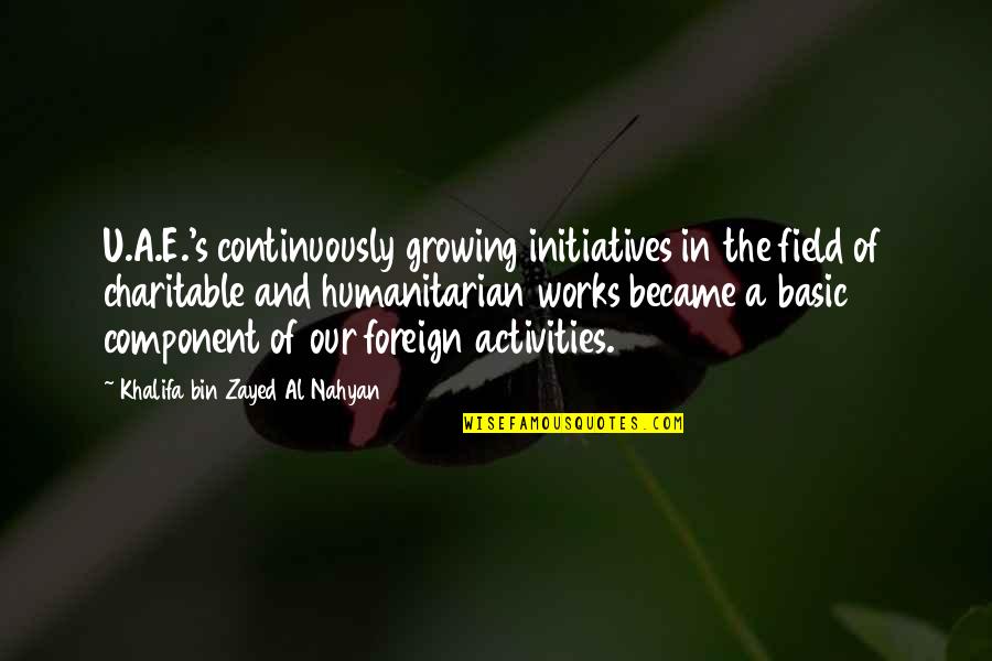 Zayed Al Nahyan Quotes By Khalifa Bin Zayed Al Nahyan: U.A.E.'s continuously growing initiatives in the field of