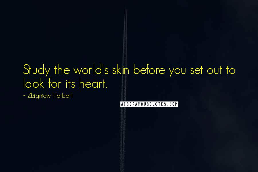 Zbigniew Herbert quotes: Study the world's skin before you set out to look for its heart.