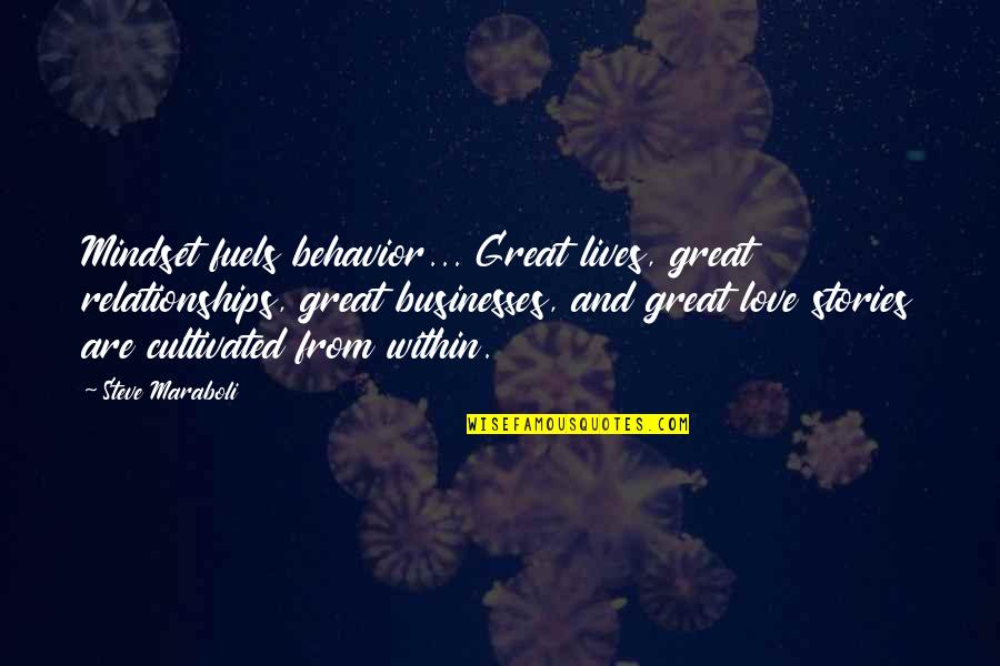 Zebley Mehalov Quotes By Steve Maraboli: Mindset fuels behavior... Great lives, great relationships, great