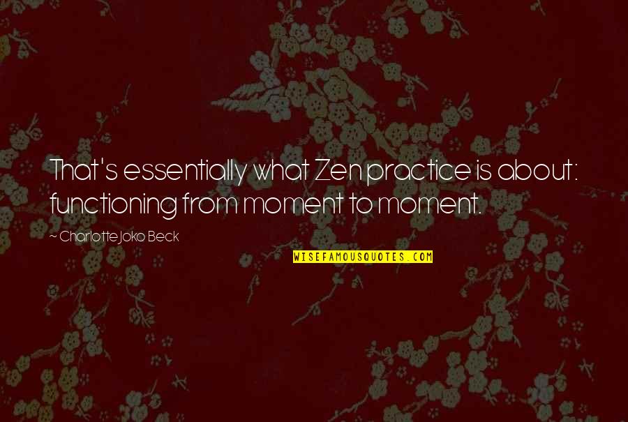 Zen In The Moment Quotes By Charlotte Joko Beck: That's essentially what Zen practice is about: functioning