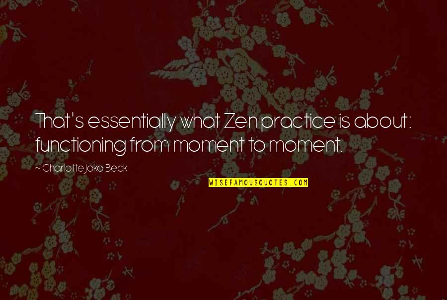 Zen In The Moment Quotes By Charlotte Joko Beck: That's essentially what Zen practice is about: functioning Zen In The Moment Quotes By Charlotte Joko Beck: That's essentially what Zen practice is about: functioning