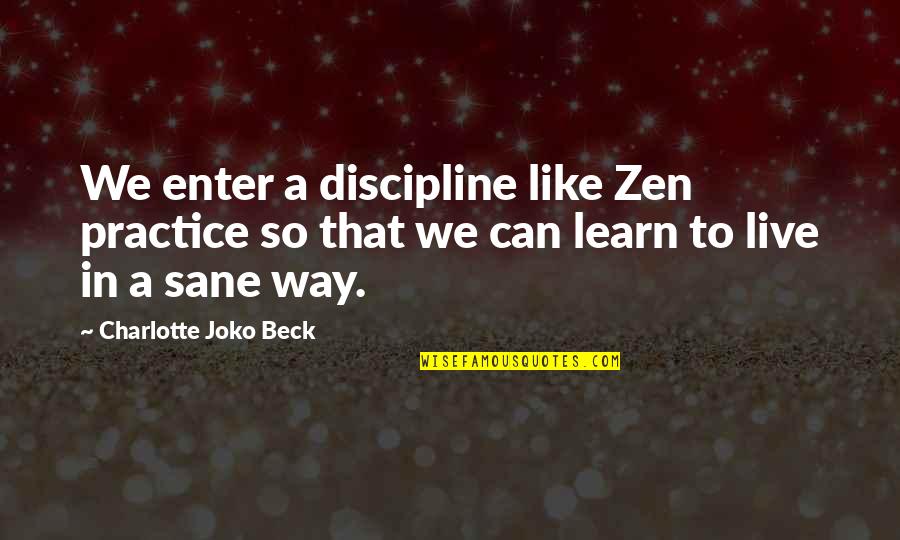 Zen Like Quotes By Charlotte Joko Beck: We enter a discipline like Zen practice so Zen Like Quotes By Charlotte Joko Beck: We enter a discipline like Zen practice so