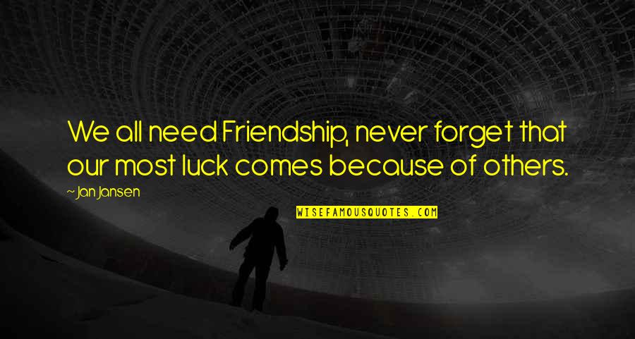 Zerodha Quotes By Jan Jansen: We all need Friendship, never forget that our