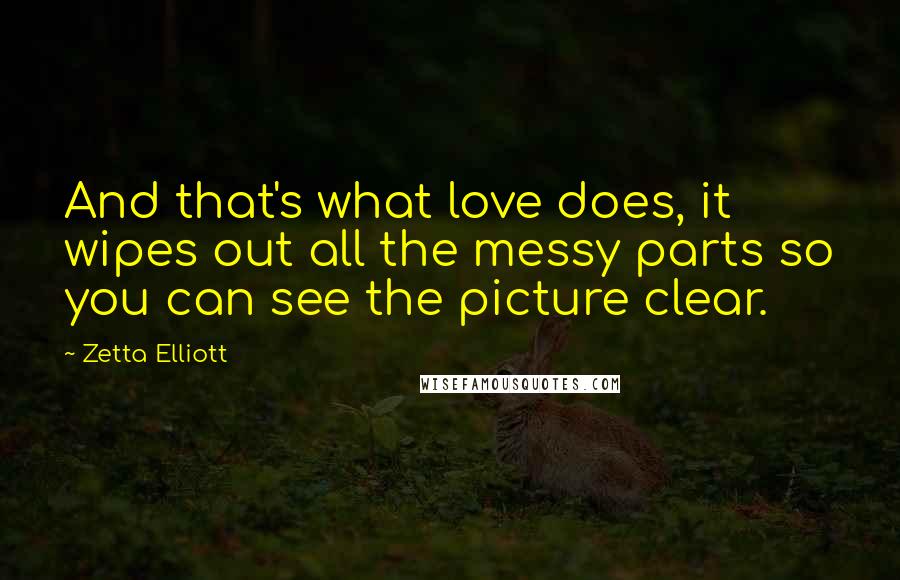 Zetta Elliott quotes: And that's what love does, it wipes out all the messy parts so you can see the picture clear.