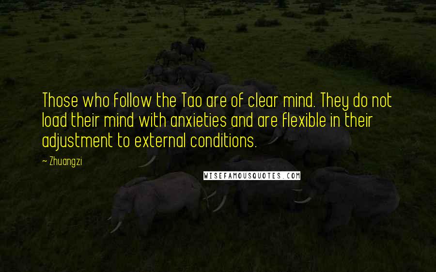 Zhuangzi quotes: Those who follow the Tao are of clear mind. They do not load their mind with anxieties and are flexible in their adjustment to external conditions.