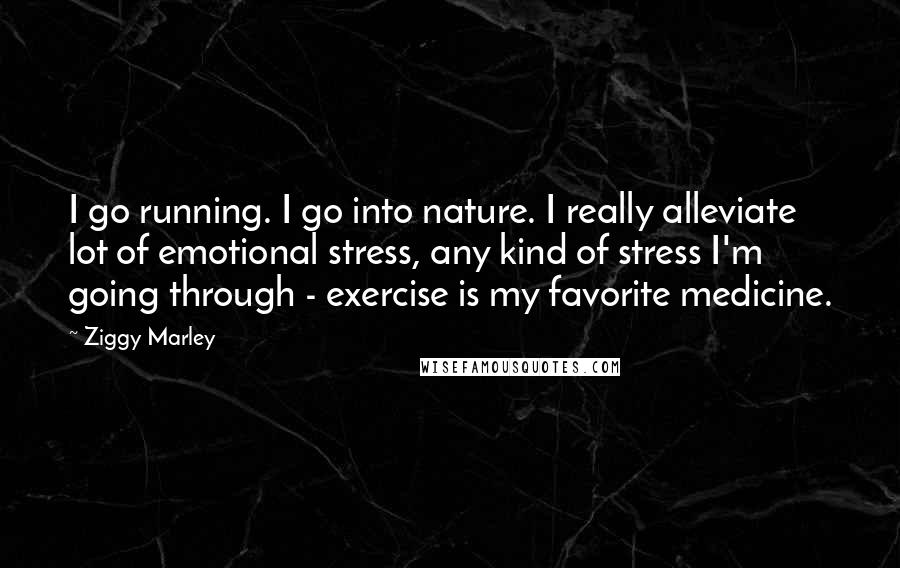 Ziggy Marley quotes: I go running. I go into nature. I really alleviate lot of emotional stress, any kind of stress I'm going through - exercise is my favorite medicine.