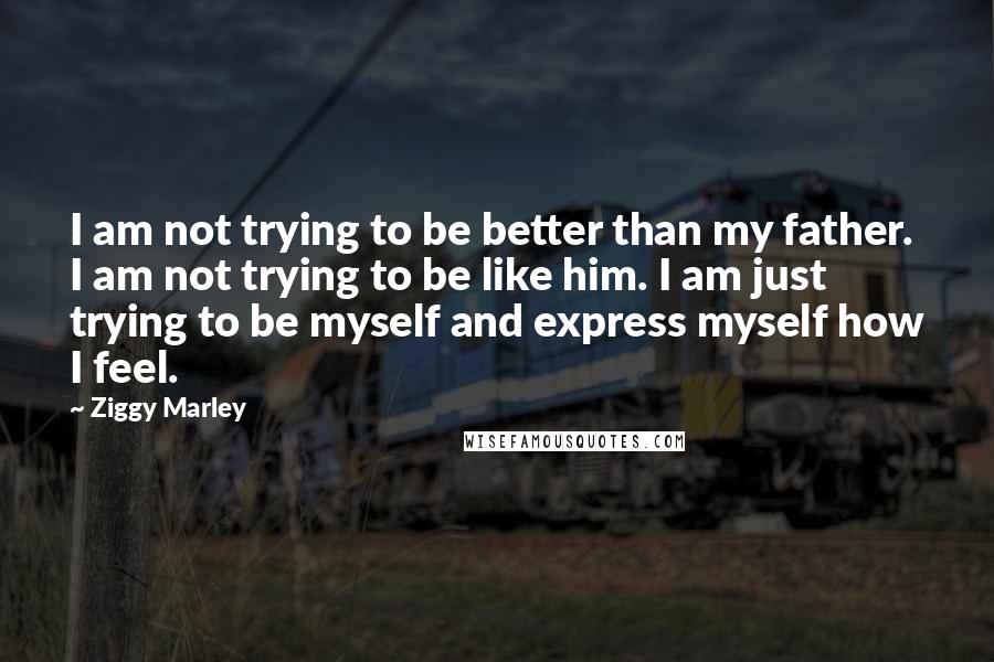 Ziggy Marley quotes: I am not trying to be better than my father. I am not trying to be like him. I am just trying to be myself and express myself how I