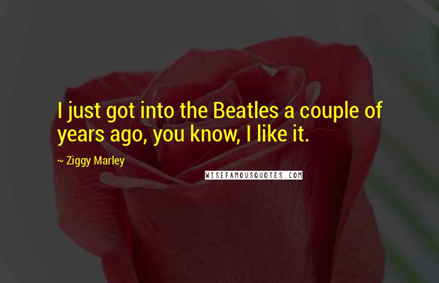 Ziggy Marley quotes: I just got into the Beatles a couple of years ago, you know, I like it.