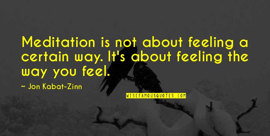 Zinn Quotes By Jon Kabat-Zinn: Meditation is not about feeling a certain way.
