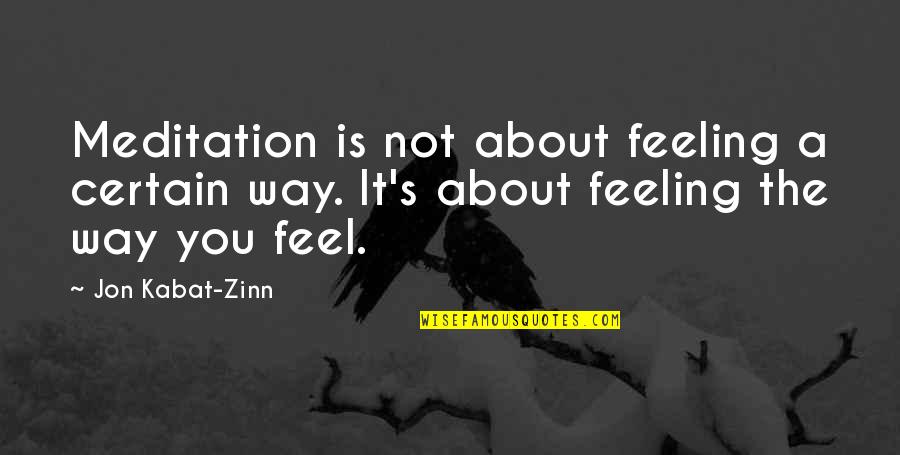 Zinn's Quotes By Jon Kabat-Zinn: Meditation is not about feeling a certain way.